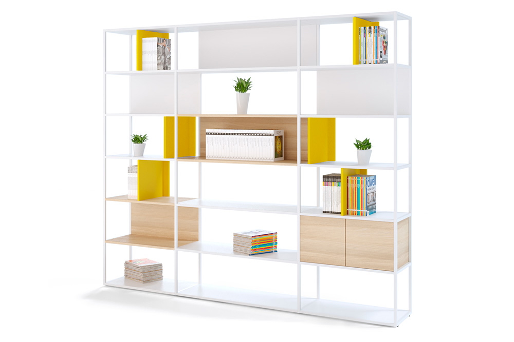Librería giratoria con estantes iluminados, disponibles en varios colores