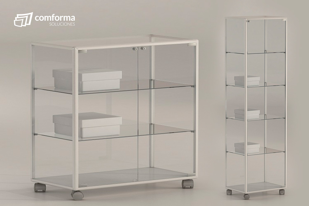 Vitrinas de exposición - Vitrinas de exposición altura 180 cm aluminio  blanco y vidrio